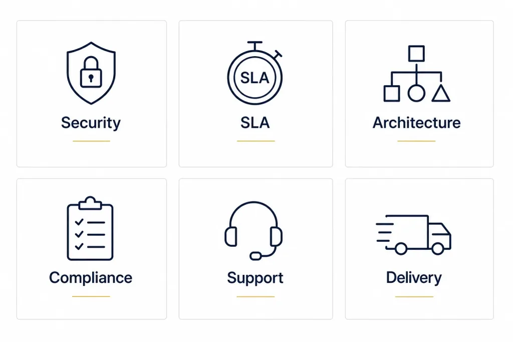Radar Chart Of Enterprise Criteria: Security, Sla, Integrations, Governance