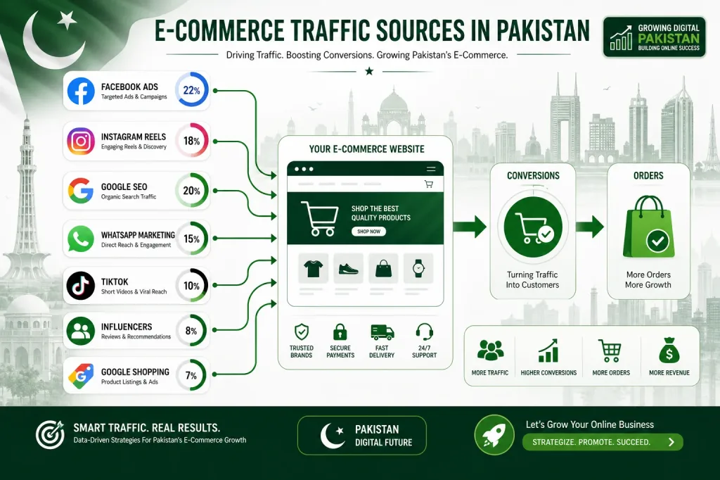 Traffic Sources For Own Ecommerce Website Pakistan - Facebook Instagram Google Seo